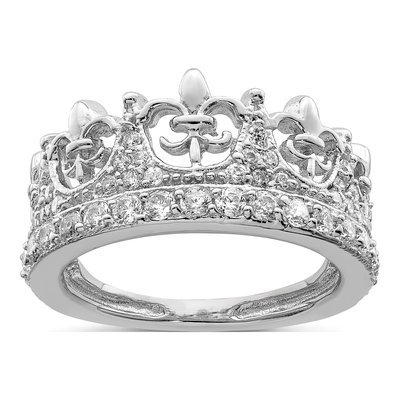 Sterling Silver CZ Fleur-De-Lis Crown Ring