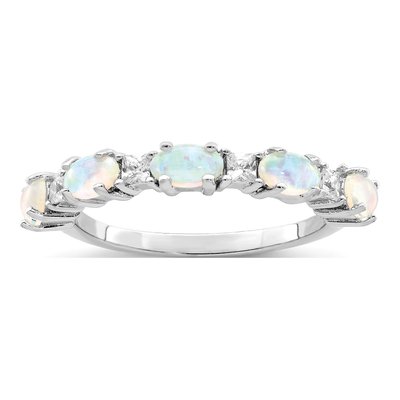Sterling Silver Lab-Created Opal & CZ Ring