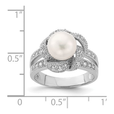 Sterling Silver Simulated Pearl & CZ Ring – view 3