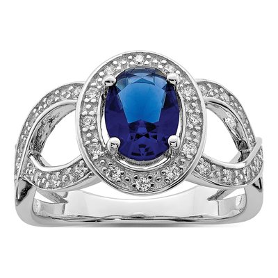 Sterling Silver CZ Glass Oval Ring