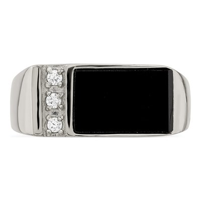 Men's Sterling Silver Onyx & CZ Ring – view 6