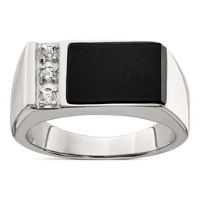 Men's Sterling Silver Onyx & CZ Ring