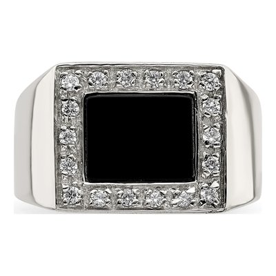 Men's Sterling Silver Onyx & CZ Ring – view 6