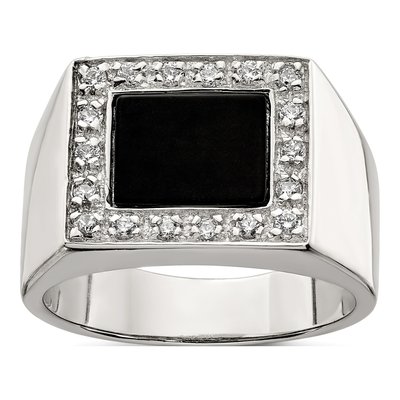 Men's Sterling Silver Onyx & CZ Ring
