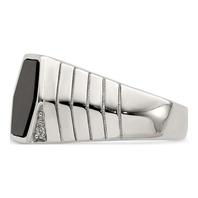 Men's Sterling Silver Onyx & CZ Ring – view 5