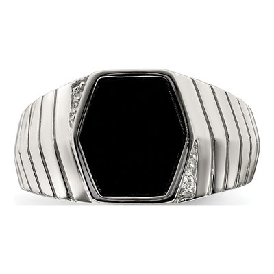 Men's Sterling Silver Onyx & CZ Ring – view 6