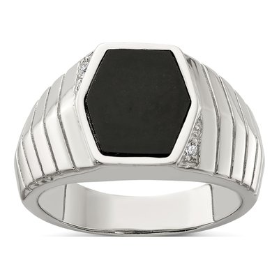 Men's Sterling Silver Onyx & CZ Ring