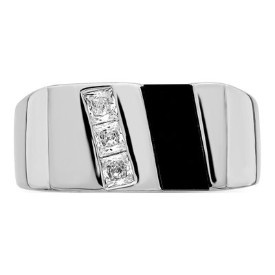 Men's Sterling Silver Onyx & CZ Ring – view 6