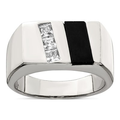Men's Sterling Silver Onyx & CZ Ring