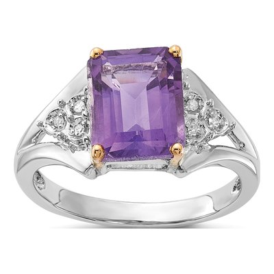 Sterling Silver Amethyst & Diamond Ring