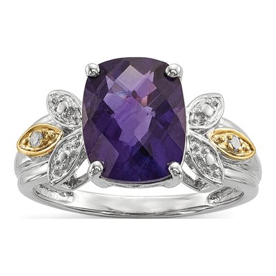 Sterling Silver Amethyst & Diamond Ring