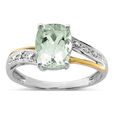 Sterling Silver Prasiolite & Diamond Ring