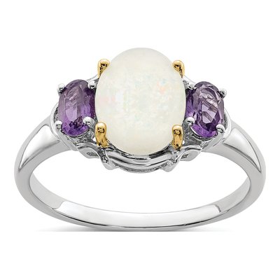 Sterling Silver Amethyst & Opal Brilliant Ring