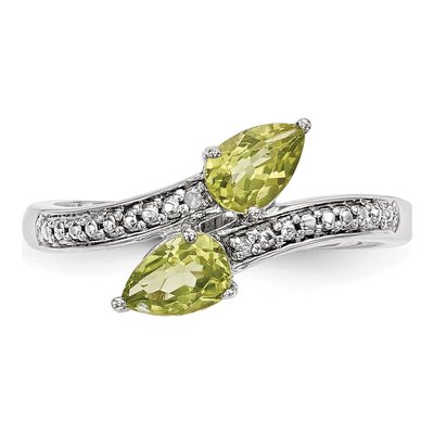 Sterling Silver Peridot & Diamond Pear Ring – view 5