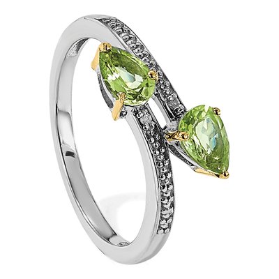 Sterling Silver Peridot & Diamond Pear Ring – view 8