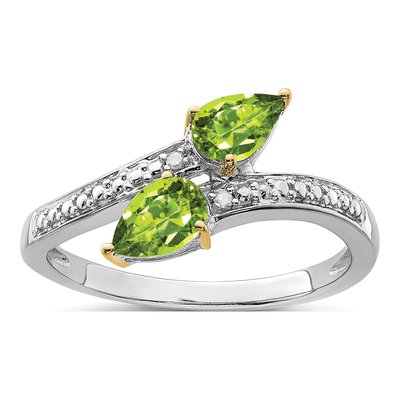 Sterling Silver Peridot & Diamond Pear Ring