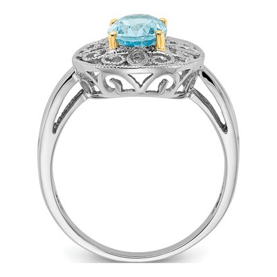 Sterling Silver Sky Blue Topaz & Diamond Oval Ring – view 2