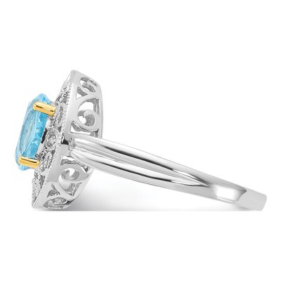Sterling Silver Sky Blue Topaz & Diamond Oval Ring – view 3