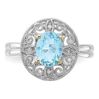 Sterling Silver Sky Blue Topaz & Diamond Oval Ring – view 4