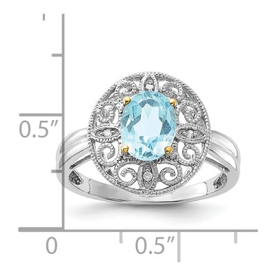 Sterling Silver Sky Blue Topaz & Diamond Oval Ring – view 5