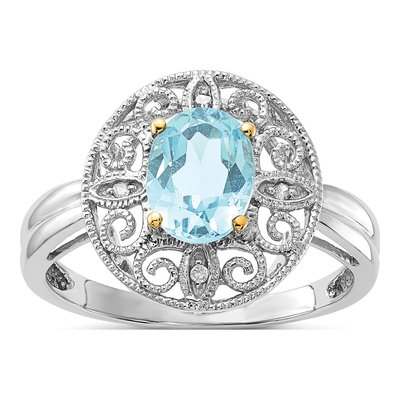 Sterling Silver Sky Blue Topaz & Diamond Oval Ring