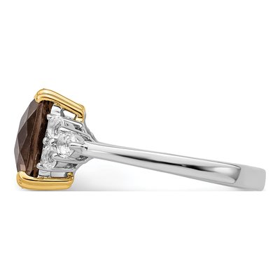 Sterling Silver & 14K Gold Smoky Quartz & White Topaz Brilliant Ring – view 4