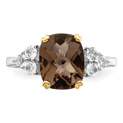 Sterling Silver & 14K Gold Smoky Quartz & White Topaz Brilliant Ring – view 5