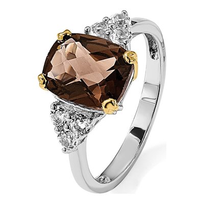 Sterling Silver & 14K Gold Smoky Quartz & White Topaz Brilliant Ring – view 8