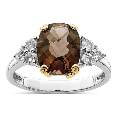 Sterling Silver & 14K Gold Smoky Quartz & White Topaz Brilliant Ring