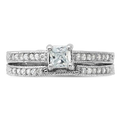 Sterling Silver CZ 2-Piece Wedding Ring Set – view 6