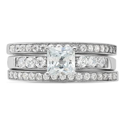Sterling Silver CZ 3-Piece Wedding Ring Set – view 6