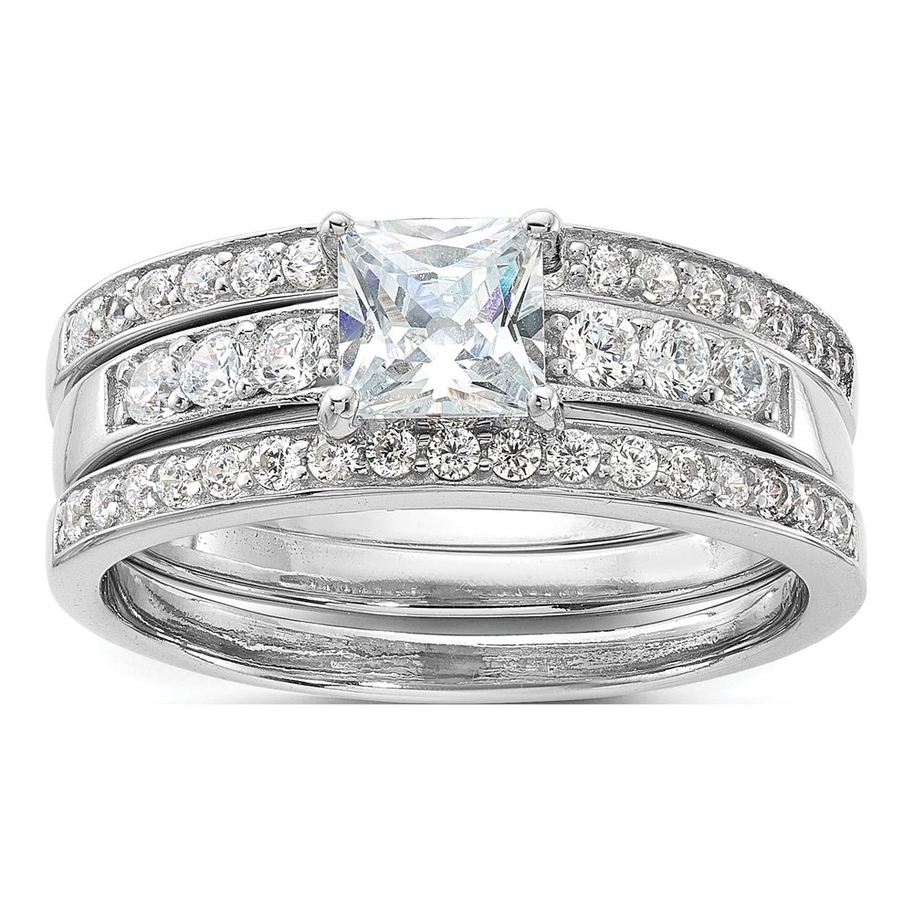 Product photo | Sterling Silver Rhodium-Plated Cz 3 Piece Wedding Set Ring | ring | elegant jewelry | Zircon