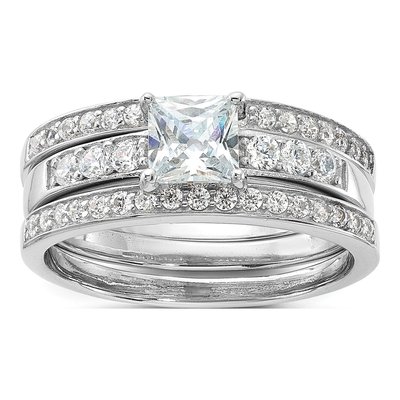 Sterling Silver CZ 3-Piece Wedding Ring Set