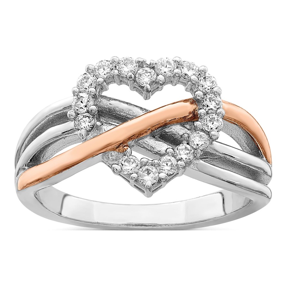 Sterling Silver And Vermeil Polished Cz Heart Ring