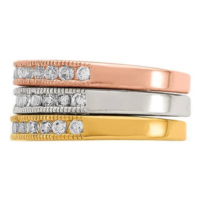 Sterling Silver CZ Trio Stackable Ring – view 5