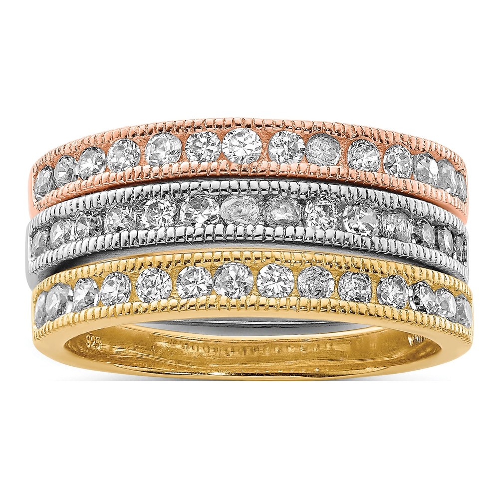 Hero image | Sterling Silver Vermeil Polished Trio Cz Rings | ring | timeless design | Zircon
