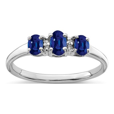 Sterling Silver Sapphire & Diamond Oval Ring
