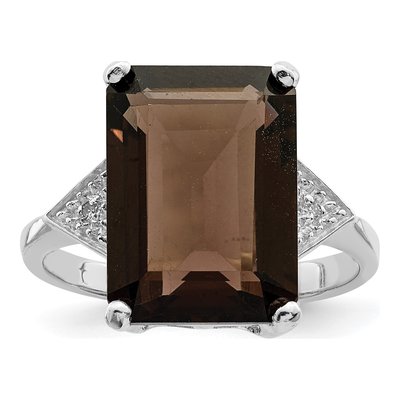 Sterling Silver Smoky Quartz & Diamond Ring