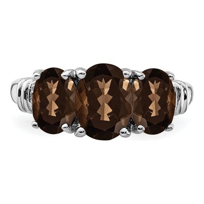 Sterling Silver Smoky Quartz & Diamond 3-Stone Ring – view 6