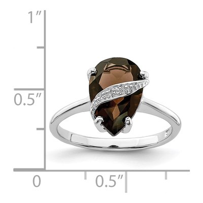 Sterling Silver Smoky Quartz & Diamond Pear Ring – view 5