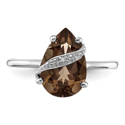 Sterling Silver Smoky Quartz & Diamond Pear Ring – view 6