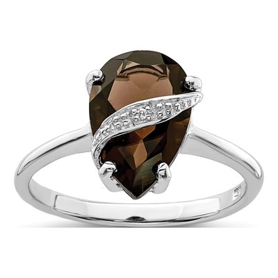 Sterling Silver Smoky Quartz & Diamond Pear Ring