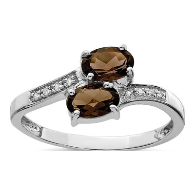 Sterling Silver Smoky Quartz & Diamond Ring