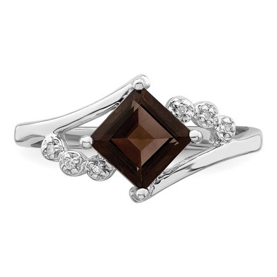 Sterling Silver Smoky Quartz & Diamond Princess-Cut Ring – view 6