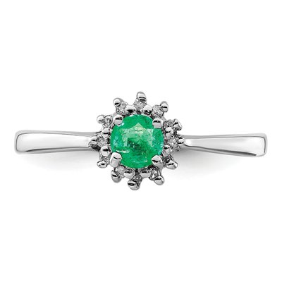 Sterling Silver Emerald & Diamond Round Ring – view 6