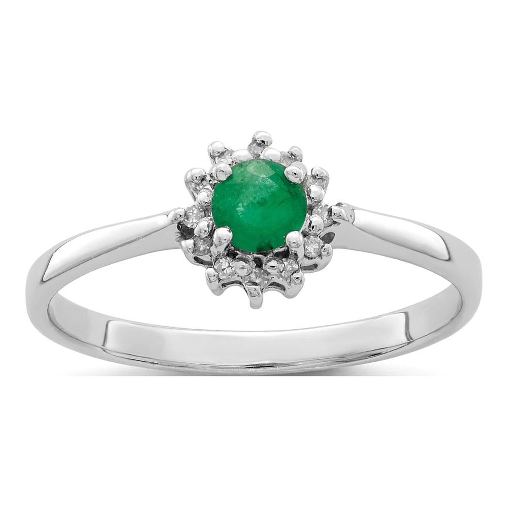 Sterling Silver Emerald & Diamond Round Ring