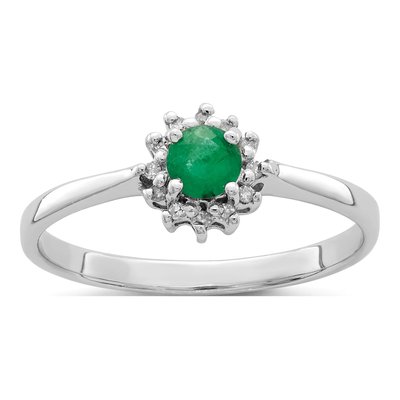 Sterling Silver Emerald & Diamond Round Ring