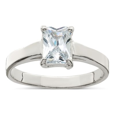 Sterling Silver CZ Emerald-Cut Solitaire Engagement Ring