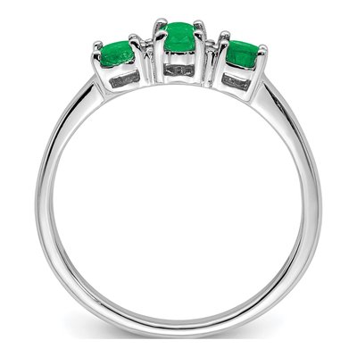Sterling Silver Emerald & Diamond 3-Stone Ring – view 3