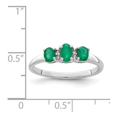 Sterling Silver Emerald & Diamond 3-Stone Ring – view 4